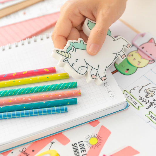 6 lápis com borracha grande - Unicórnio