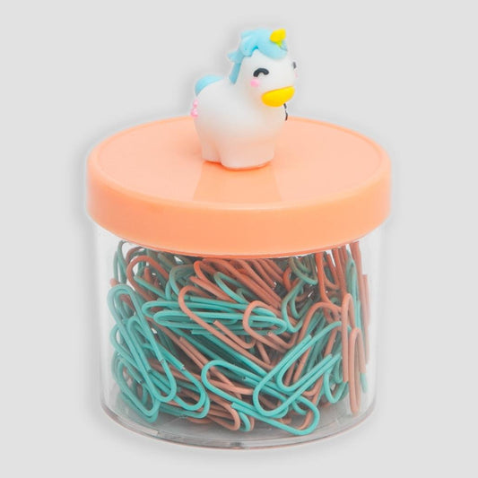 Caixa com clipes para papel - Unicórnio