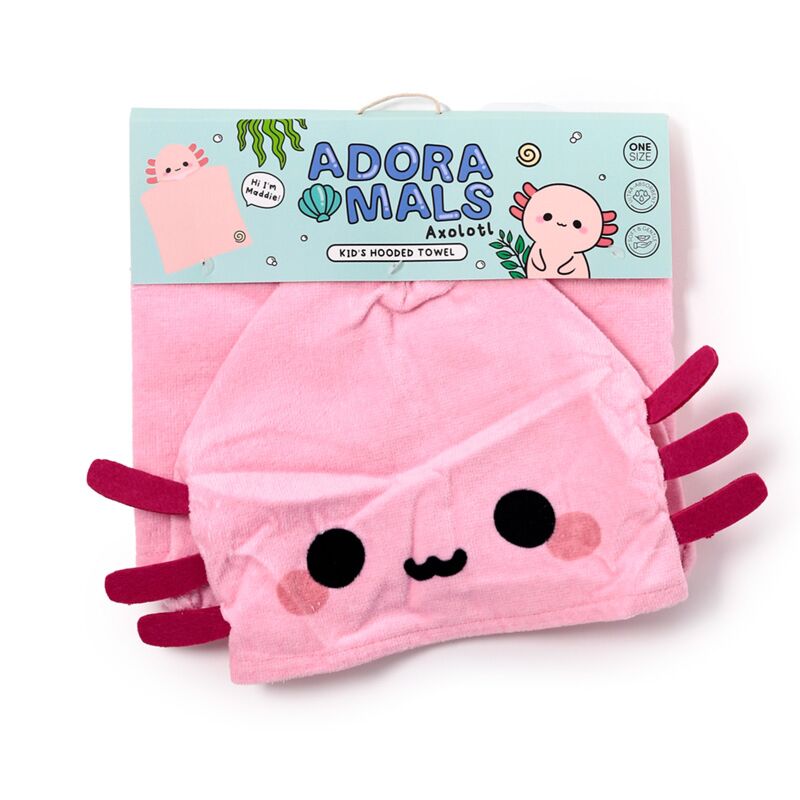 Toalha infantil com capuz Maddie o Axolote Adoramals