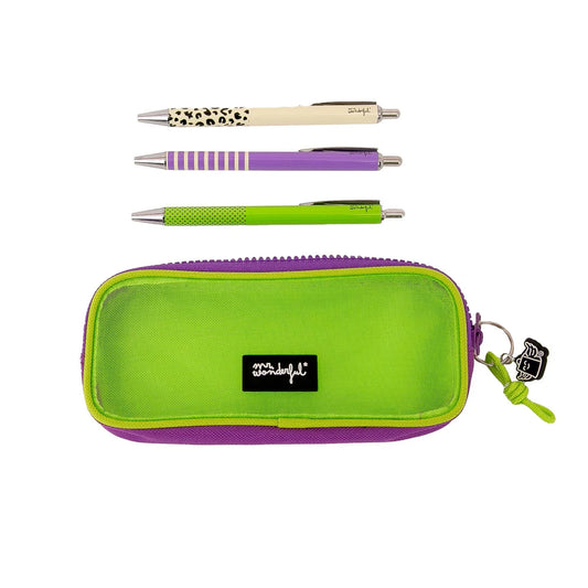 Estojo de rede com 3 canetas - Verde