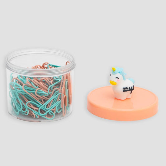 Caixa com clipes para papel - Unicórnio